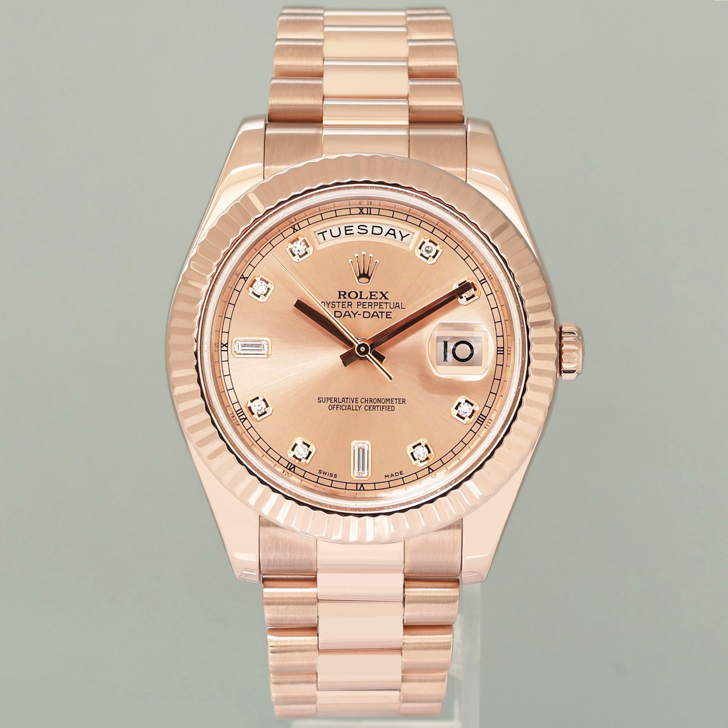 MINT Rolex Day Date II President Rose Gold Black Stick 41mm 218235 Watch Box