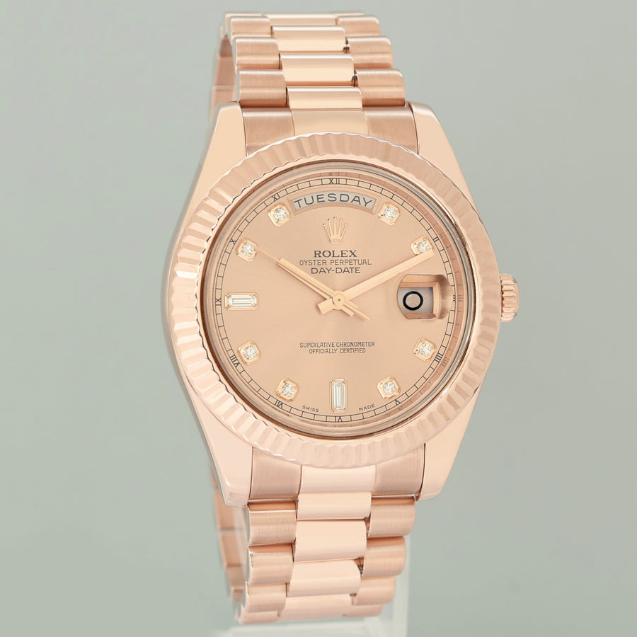 MINT Rolex Day Date II President Rose Gold Black Stick 41mm 218235 Watch Box