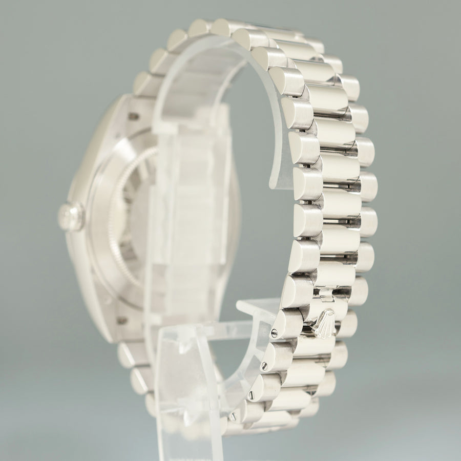 MINT 2020 Rolex Platinum President Day Date 40 Blue Baguette Diamond 228206 Watch
