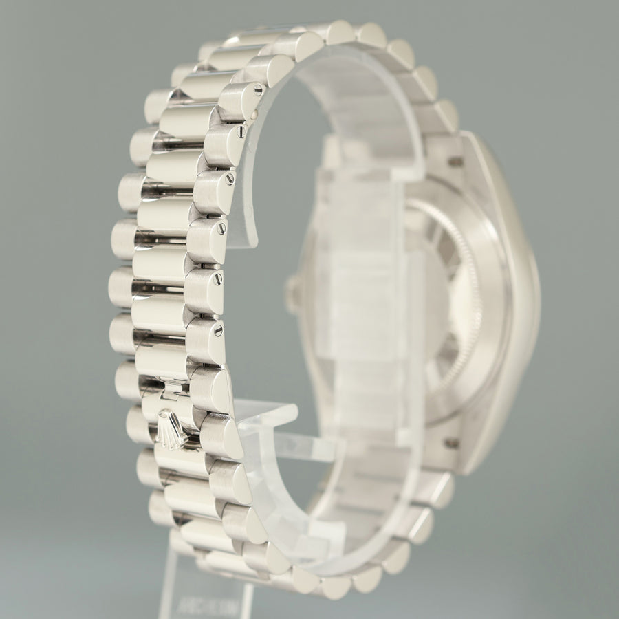 2021 MINT Rolex Platinum President Day Date 40 Blue Baguette Diamond 228206 Watch Box