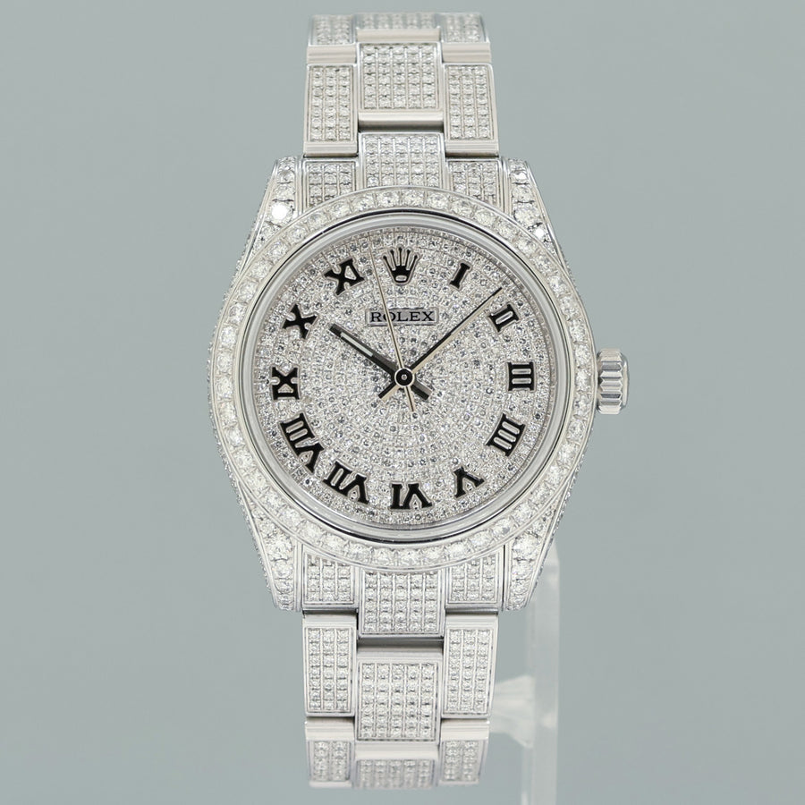 MINT Rolex Oyster 177200 Perpetual 31mm Diamond Pave Iced out Oyster Watch Box