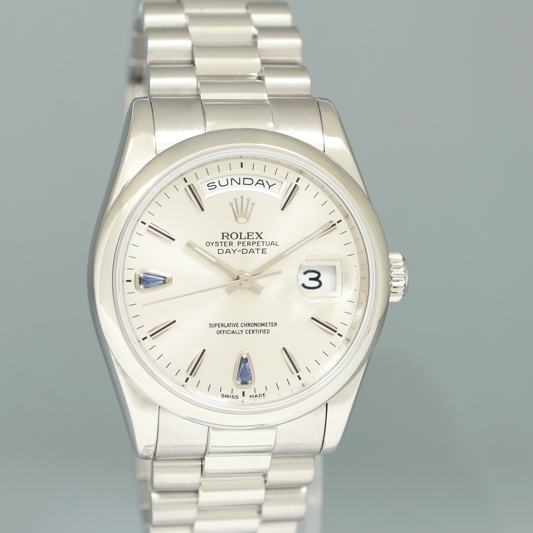 MINT Rolex Platinum Day Date President 118206 Teardrop Sapphire 36mm Watch Box