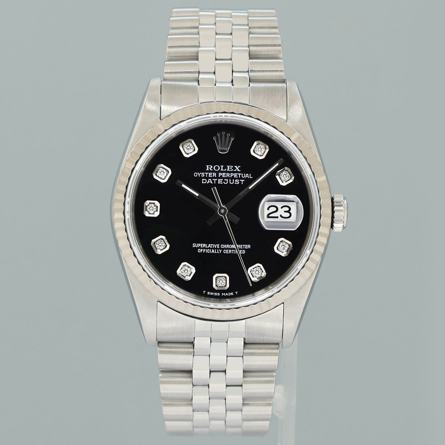 MINT Rolex DateJust 16234 Black Diamond Jubilee White Gold Fluted Watch Box