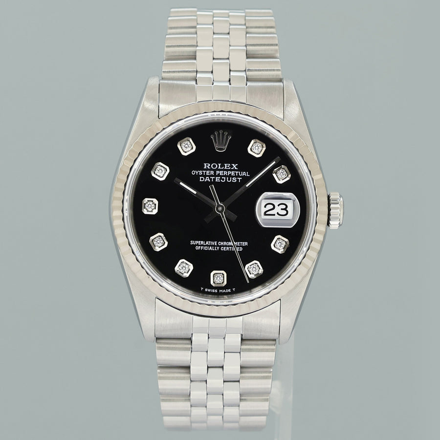 MINT Rolex DateJust 16234 Black Diamond Jubilee White Gold Fluted Watch Box