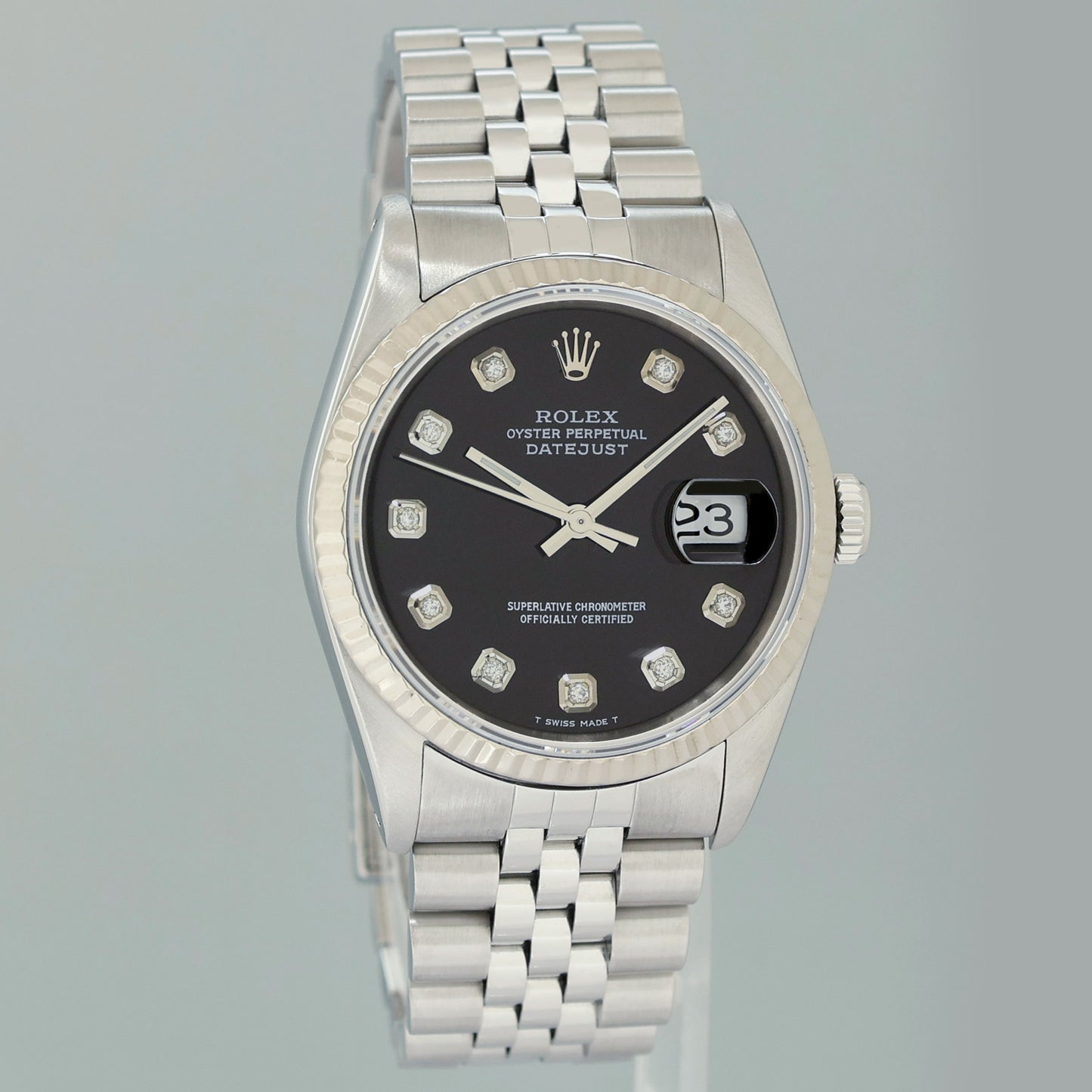 MINT Rolex DateJust 16234 Black Diamond Jubilee White Gold Fluted Watch Box