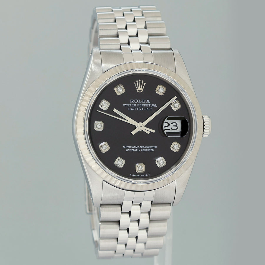 MINT Rolex DateJust 16234 Black Diamond Jubilee White Gold Fluted Watch Box
