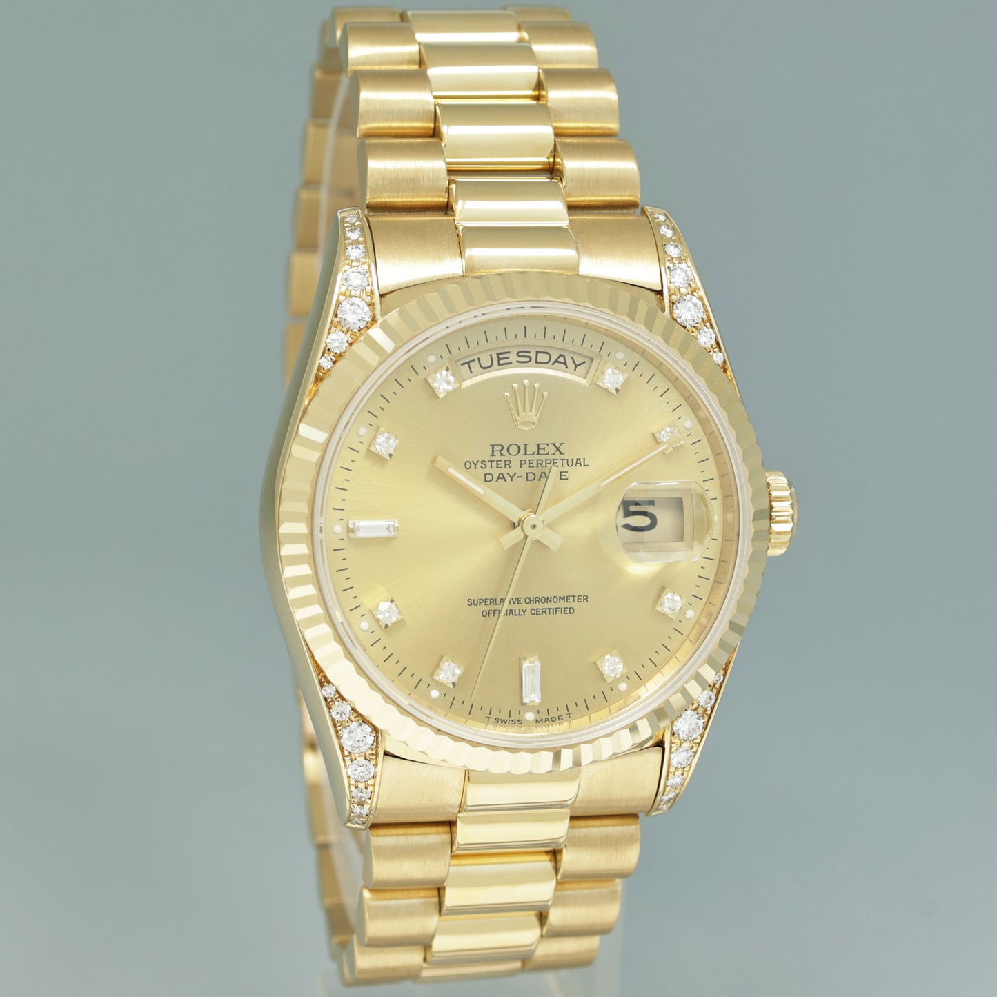 1995 Rolex President 18338 Champagne Diamond Lugs Double Quick Gold Watch Box