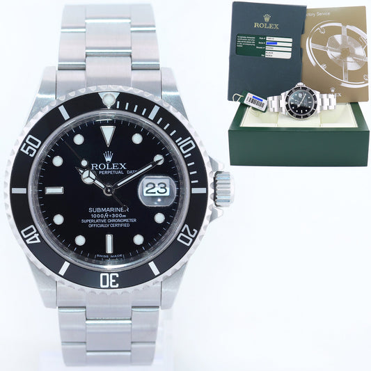 MINT PAPERS 2008 Rolex Submariner Date 16610 Steel Black Rehaut Watch Box