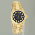 MINT Blue Diamond Ladies Rolex DateJust 69178 President 26mm 18k Yellow Gold Watch
