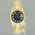 MINT Blue Diamond Ladies Rolex DateJust 69178 President 26mm 18k Yellow Gold Watch