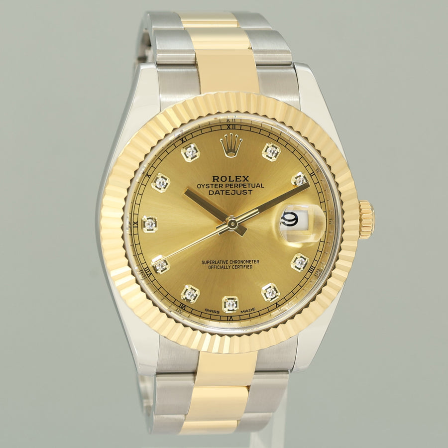 2021 MINT Rolex DateJust 126333 Two Tone Gold Champagne Diamond 41mm Watch Box