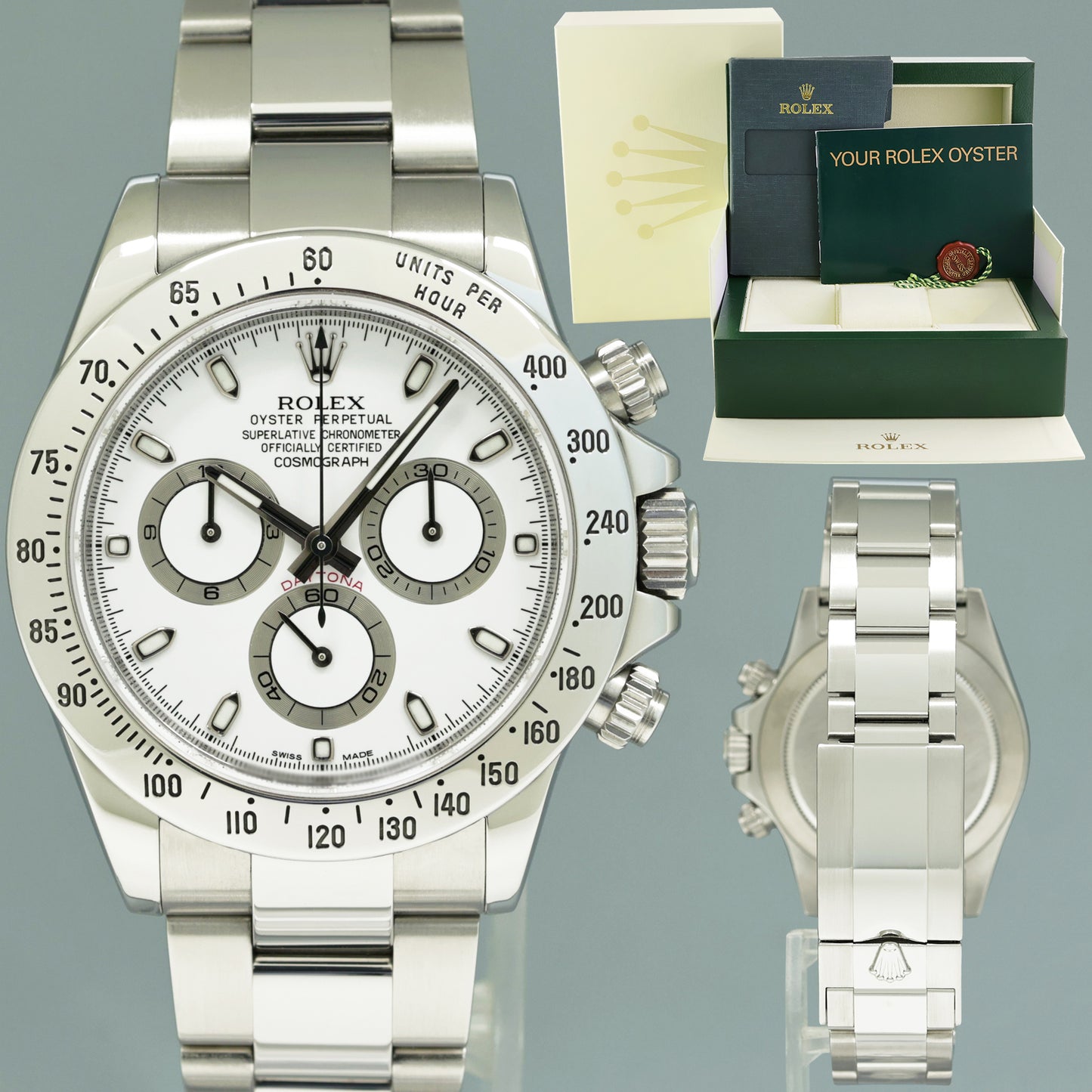 2009 MINT Rolex 40mm Daytona 116520 White APH Chronograph Steel Watch Box