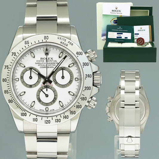 2019 PAPERS RSC MINT Rolex Daytona 116520 White APH Chronograph Blue Chromalight Steel 40mm Watch