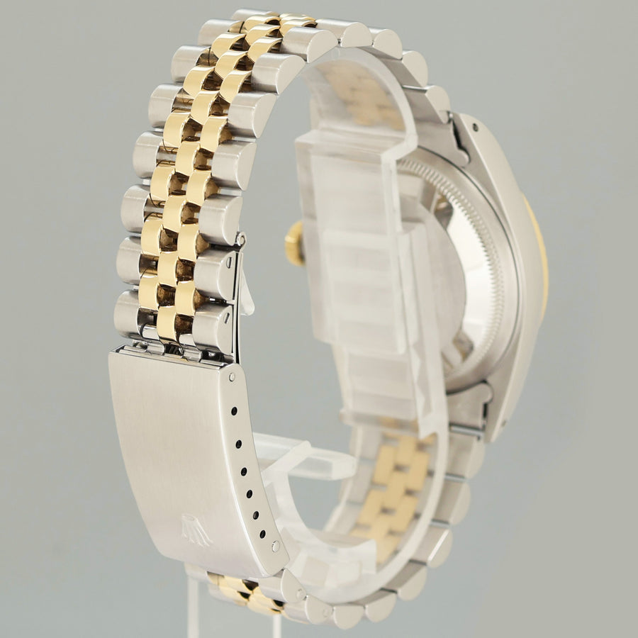 MINT Rolex DateJust 16233 Two Tone Yellow Gold Jubilee Blue Diamond Watch Box