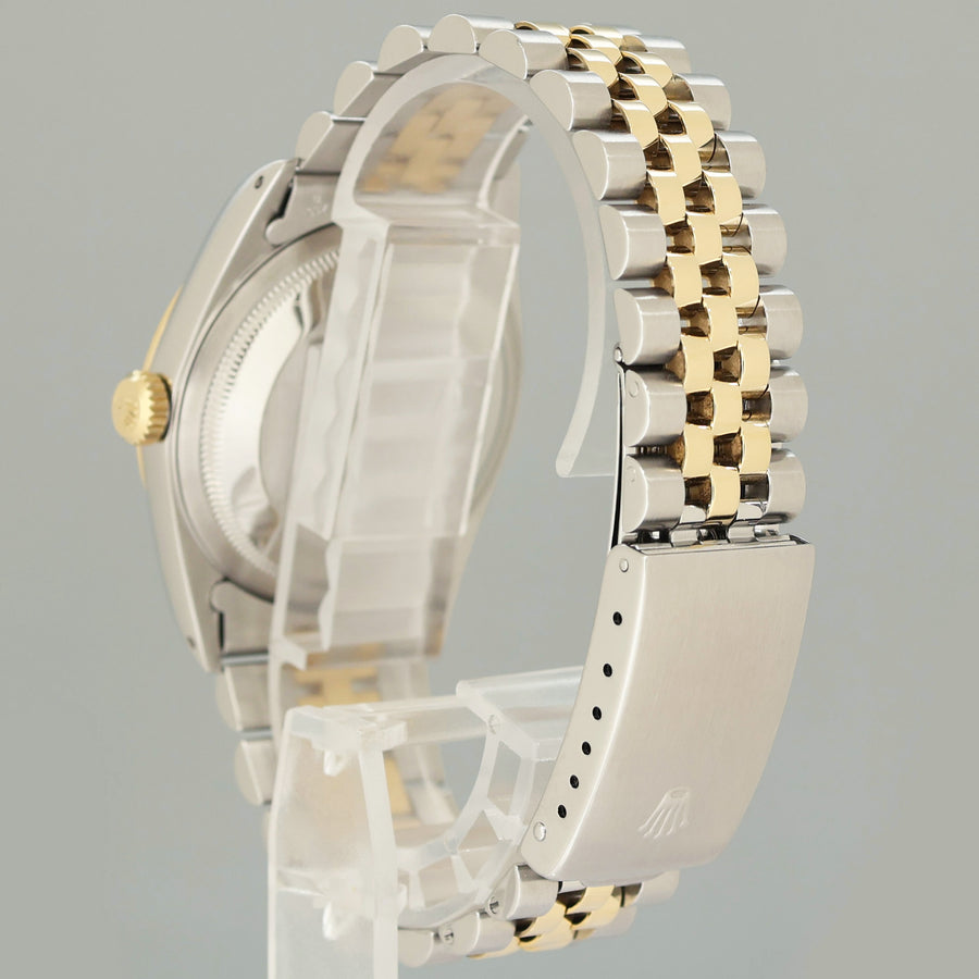 MINT Rolex DateJust 16233 Two Tone Yellow Gold Jubilee Blue Diamond Watch Box