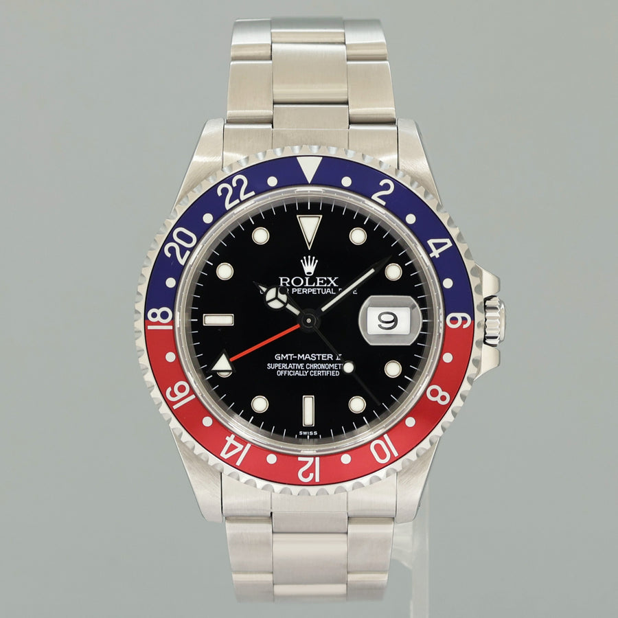 1999 MINT PAPERS Rolex GMT-Master II Pepsi Blue Red Steel 16710 40mm Watch Box