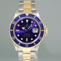 Rolex Submariner Date 16803 Two-Tone Yellow Gold Steel Blue Purple Dial 40mm Watch Box