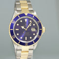 Rolex Submariner Date 16803 Two-Tone Yellow Gold Steel Blue Purple Dial 40mm Watch Box