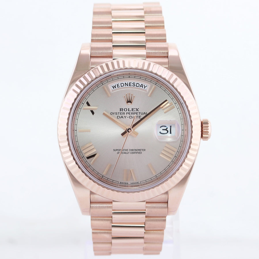 MINT 2020 Rolex President 40mm Rose Gold Sundust Roman 228235 Watch Box