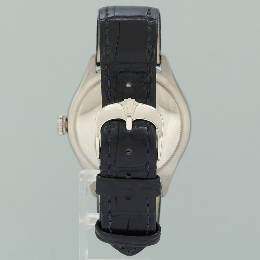 MINT Rolex Cellini Date Blue Dial White Gold 39mm Leather Automatic 50519 Watch Box