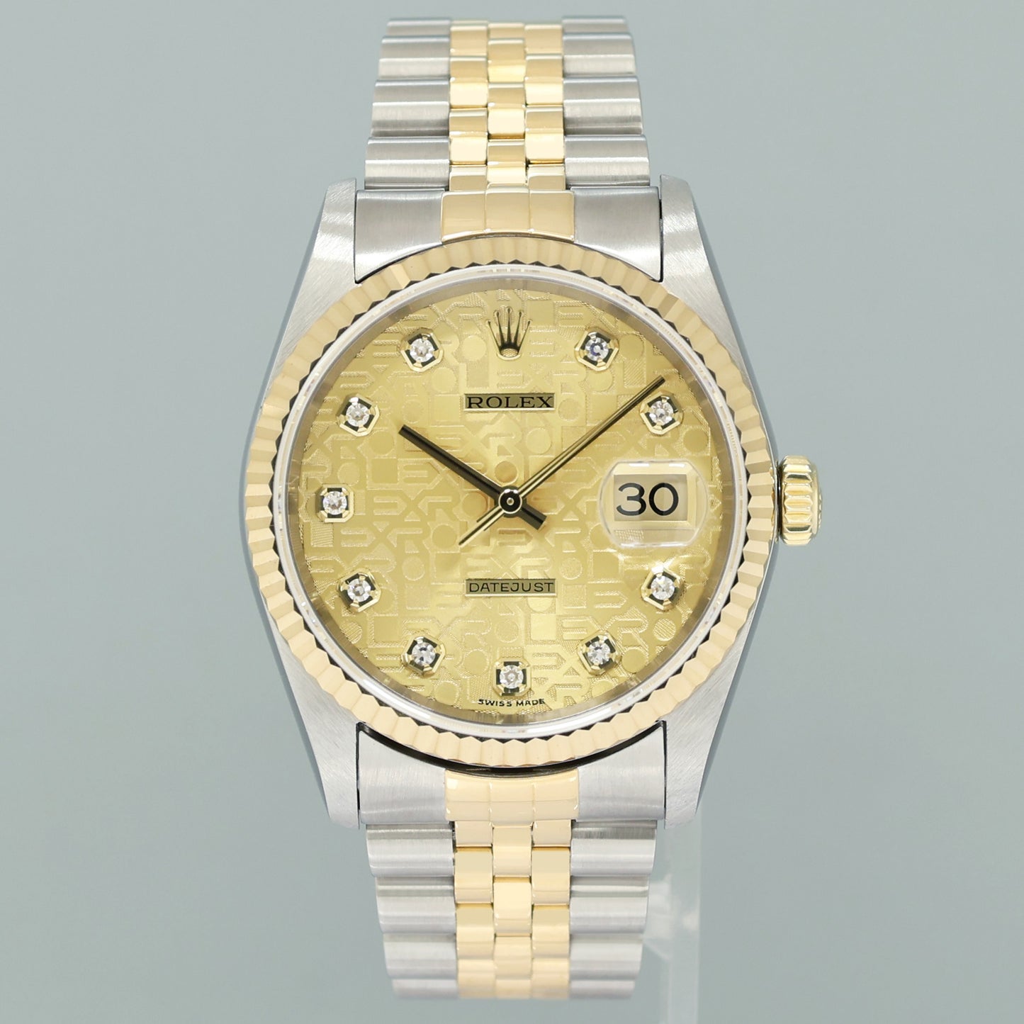 MINT Rolex DateJust 16233 Two Tone Yellow Gold Jubilee Diamond Anniversary Dial Watch