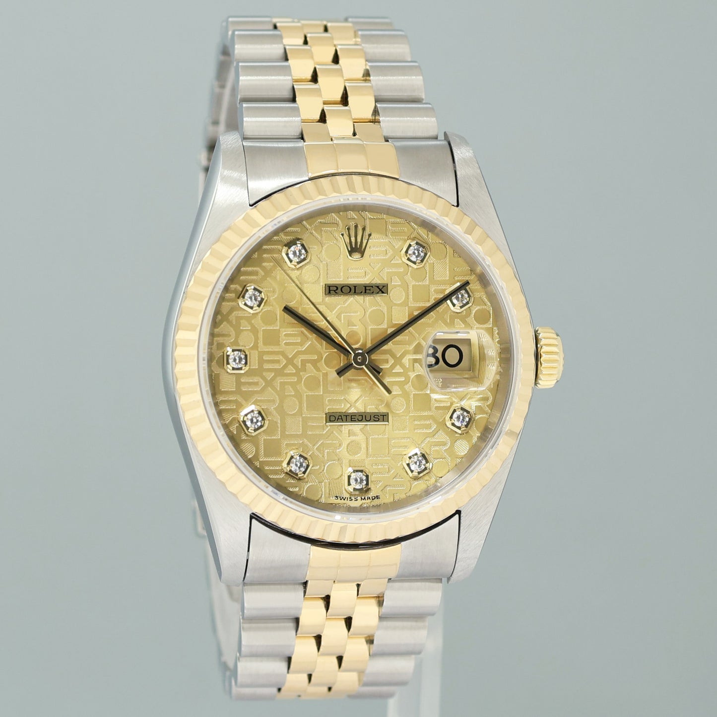 MINT Rolex DateJust 16233 Two Tone Yellow Gold Jubilee Diamond Anniversary Dial Watch