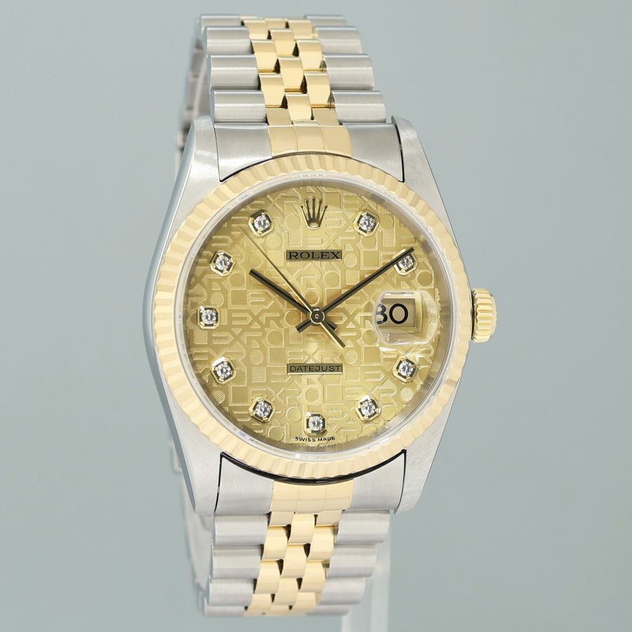 MINT Rolex DateJust 16233 Two Tone Yellow Gold Jubilee Diamond Anniversary Dial Watch