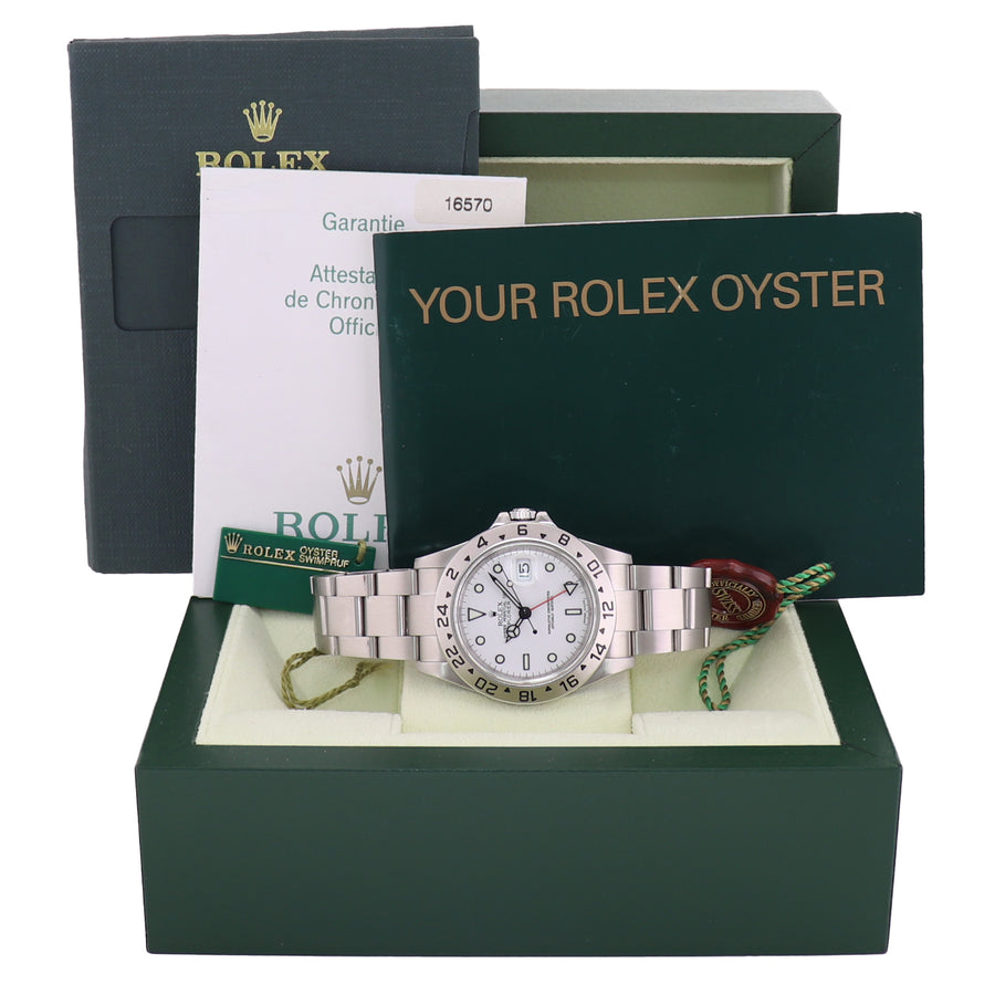 2006 PAPERS MINT Rolex Explorer II White 16570 40mm Polar GMT Watch Box