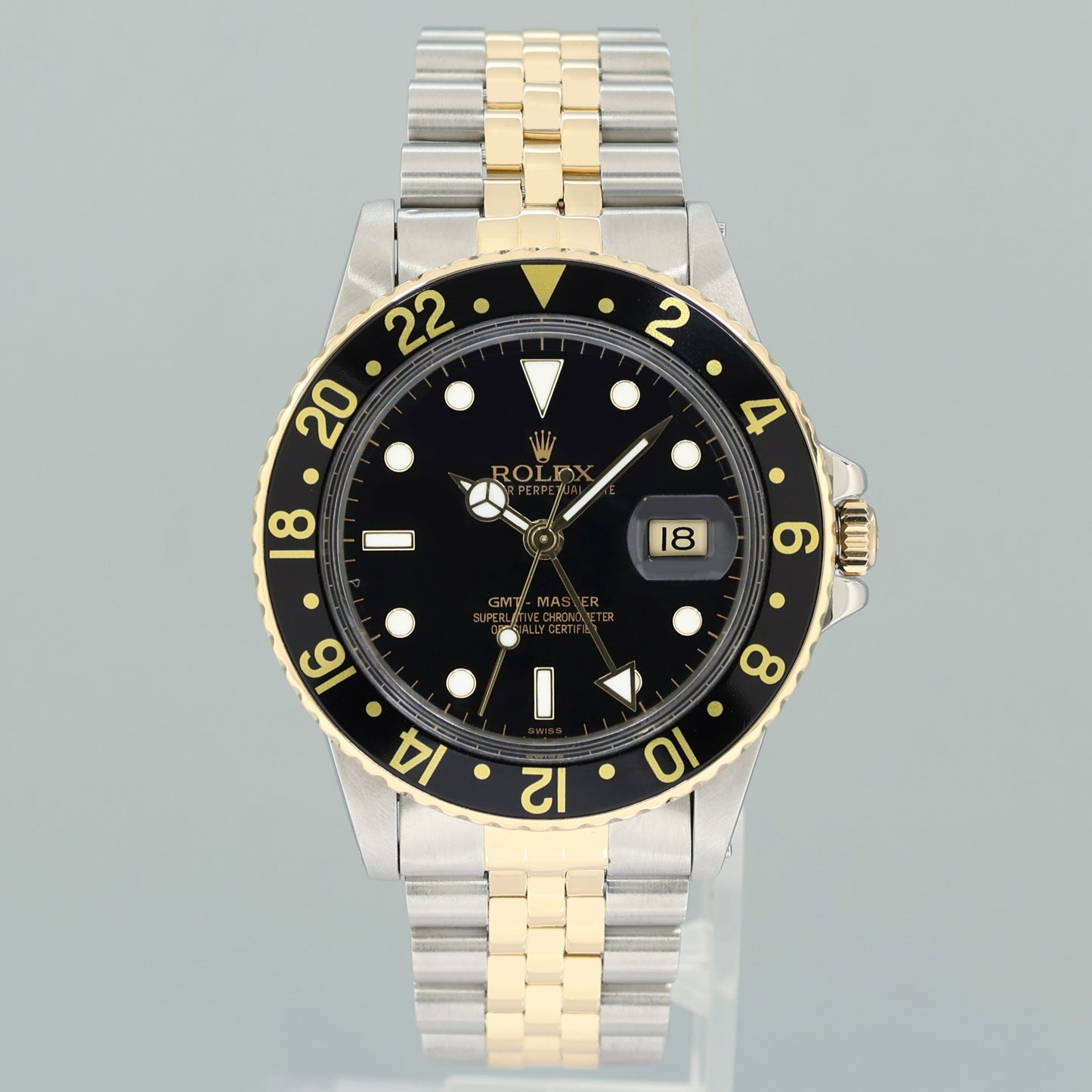MINT Rolex GMT-Master 16753 Two-Tone Yellow Jubilee Black Dial 40mm Watch Box