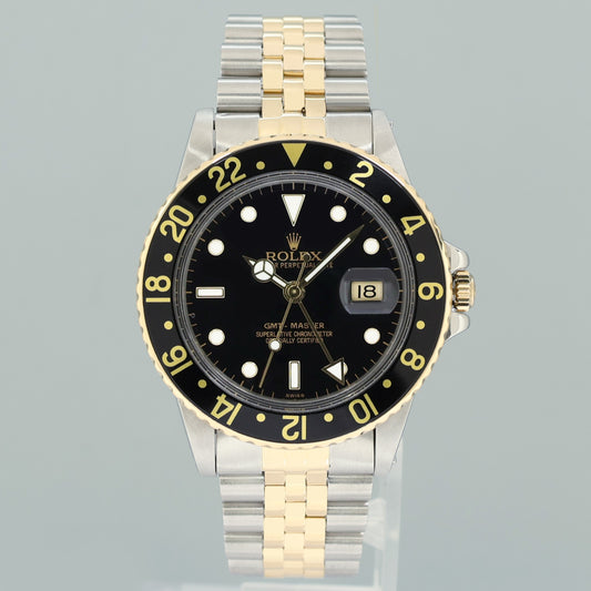 MINT Rolex GMT-Master 16753 Two-Tone Yellow Jubilee Black Dial 40mm Watch Box