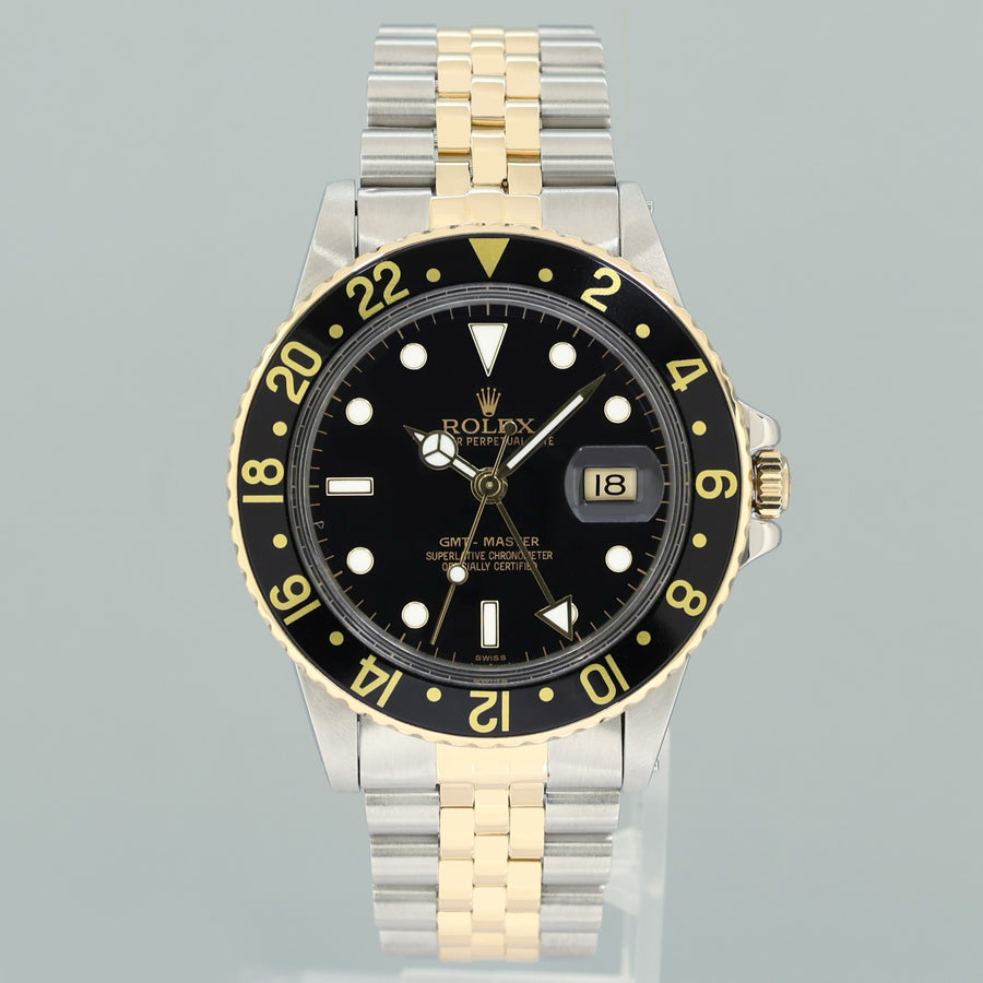 MINT Rolex GMT-Master 16753 Two-Tone Yellow Jubilee Black Dial 40mm Watch Box