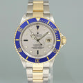 MINT Rolex Submariner 16613LB Two Tone Gold Silver Serti Diamond Watch
