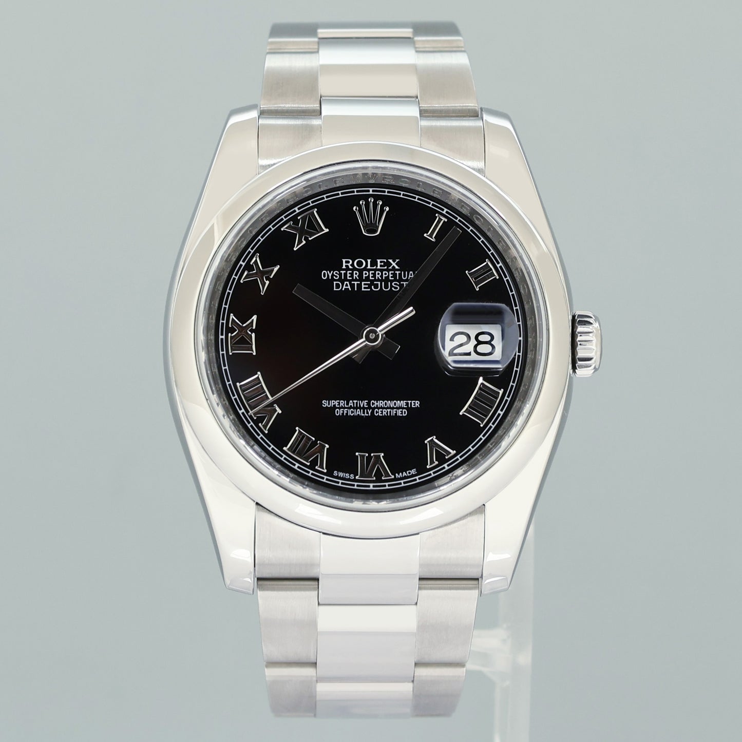 MINT 2013 Rolex DateJust 36mm 116200 Steel Oyster Black Roman Dial Watch Box
