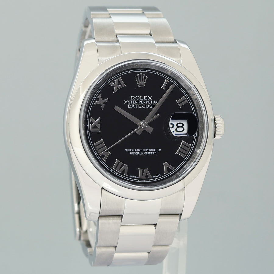 MINT 2013 Rolex DateJust 36mm 116200 Steel Oyster Black Roman Dial Watch Box