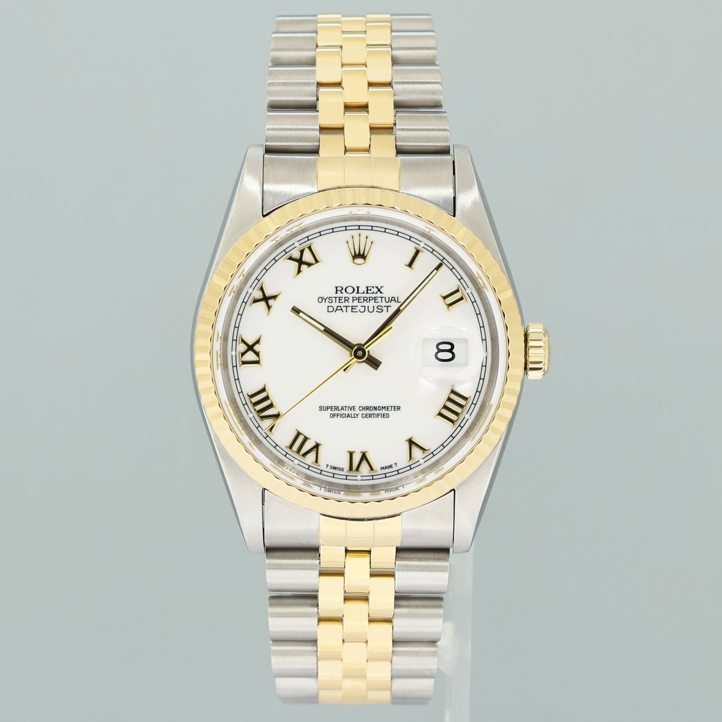 PAPERS MINT Rolex DateJust 36mm White Roman 16233 Two Tone Steel Jubilee Watch Box