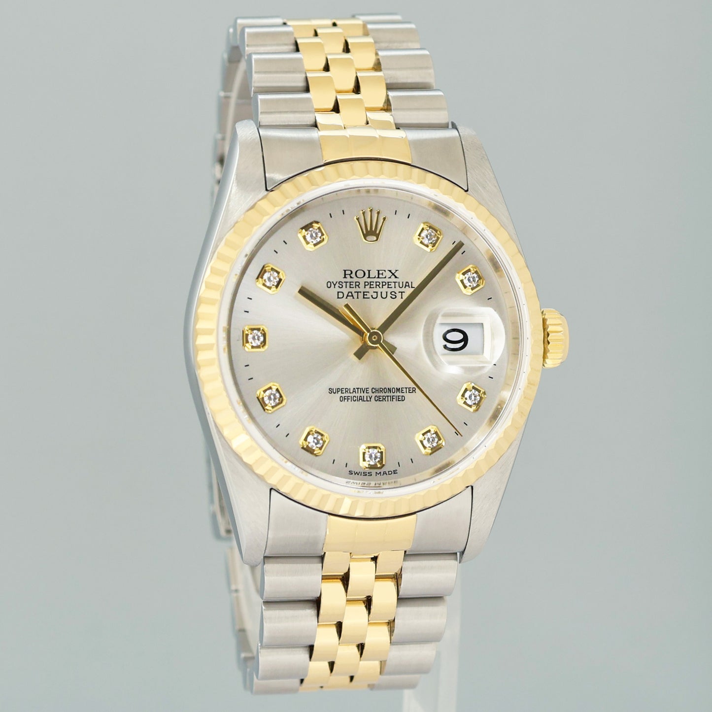 2004 MINT Rolex DateJust 16233 Two Tone Yellow Gold Jubilee Silver Diamond Watch Box