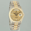 MINT Rolex President Day Date 18239 Champagne Diamond Quick Set Tridor Watch Box
