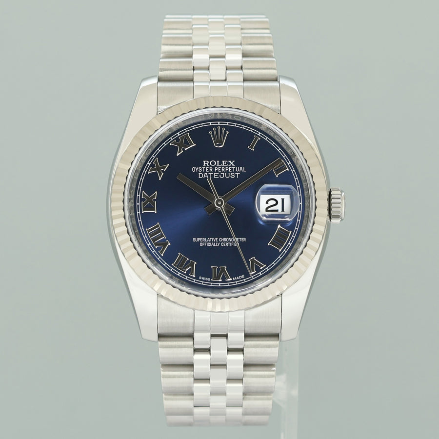 2015 MINT Rolex 116234 DateJust Steel Blue Roman 36mm Jubilee Steel Watch Box