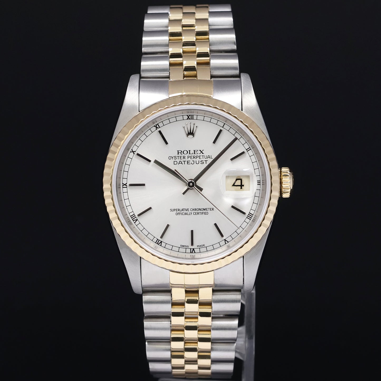 MINT Rolex DateJust 36mm Silver Stick 16233 Two Tone 18k Gold Steel Jubilee Watch Box