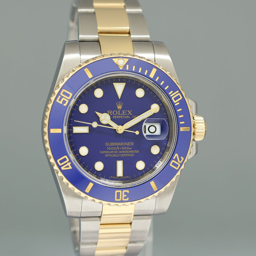 MINT PAPERS Rolex Submariner 116613LB Two Tone 40mm Yellow Gold Blue Smurf Watch