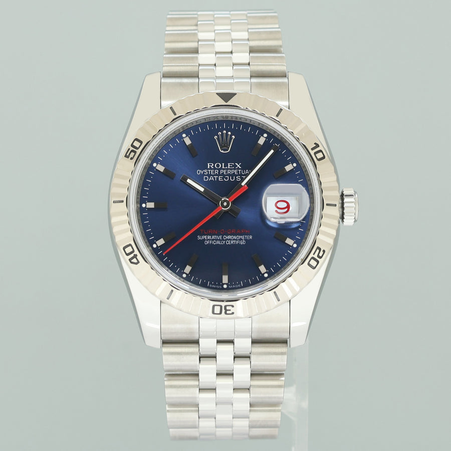 MINT Rolex 116264 DateJust Turn-O-Graph Steel Blue Stick Jubilee Gold Fluted Watch Box