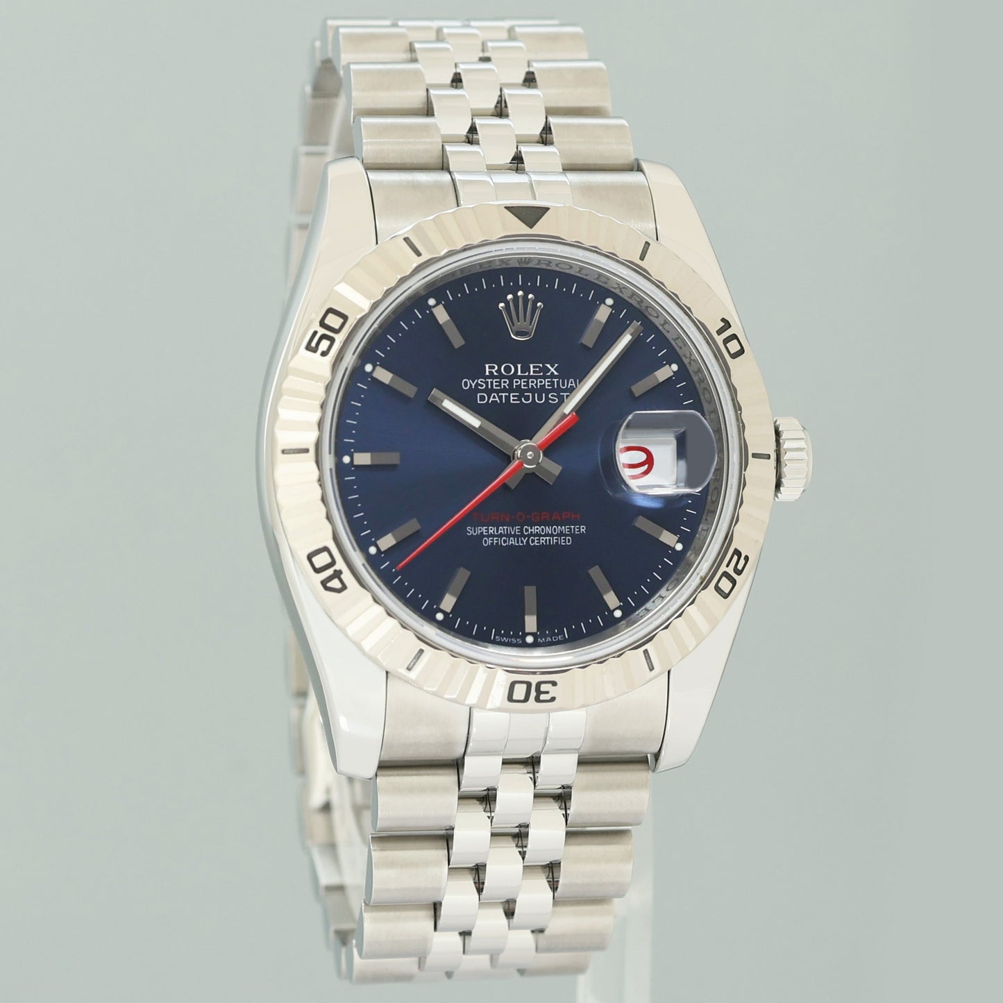 MINT Rolex 116264 DateJust Turn-O-Graph Steel Blue Stick Jubilee Gold Fluted Watch Box