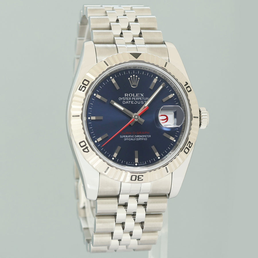 MINT Rolex 116264 DateJust Turn-O-Graph Steel Blue Stick Jubilee Gold Fluted Watch Box