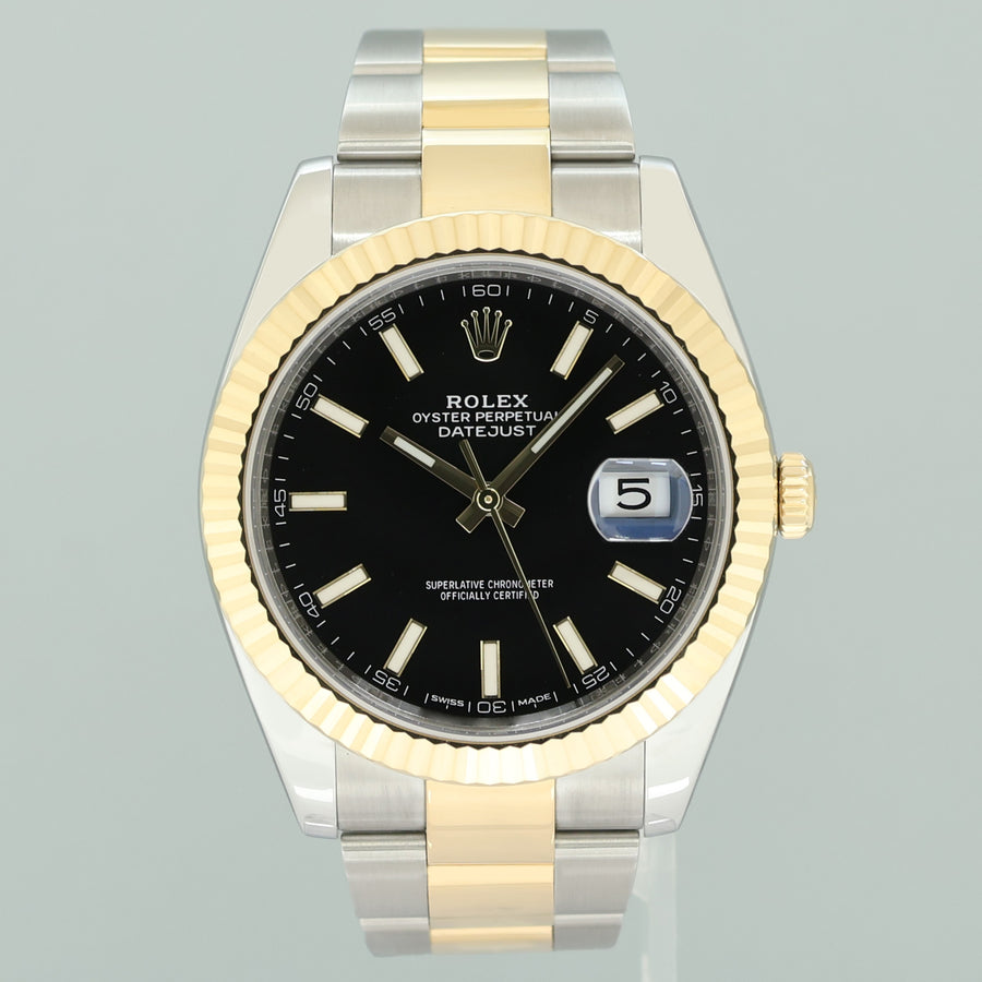 MINT Rolex 126333 DateJust Black Stick 41 Two Tone Yellow Gold 41mm Watch Box