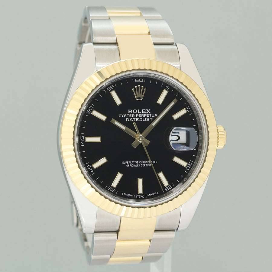 MINT Rolex 126333 DateJust Black Stick 41 Two Tone Yellow Gold 41mm Watch Box
