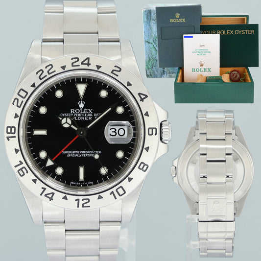 MINT 1998 PAPERS Rolex Explorer II 16570 Black Date GMT 40mm Watch Box