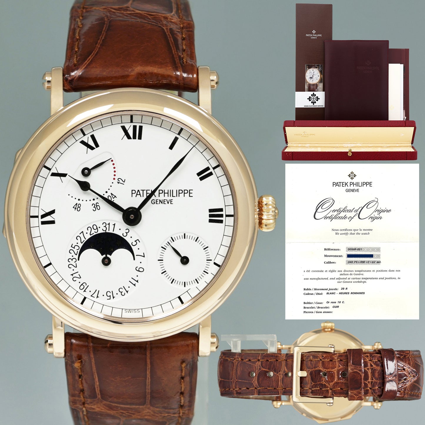 PAPERS 2026 Service Patek Philippe 5054R Rose Gold 36mm Moon Phase Leather Watch