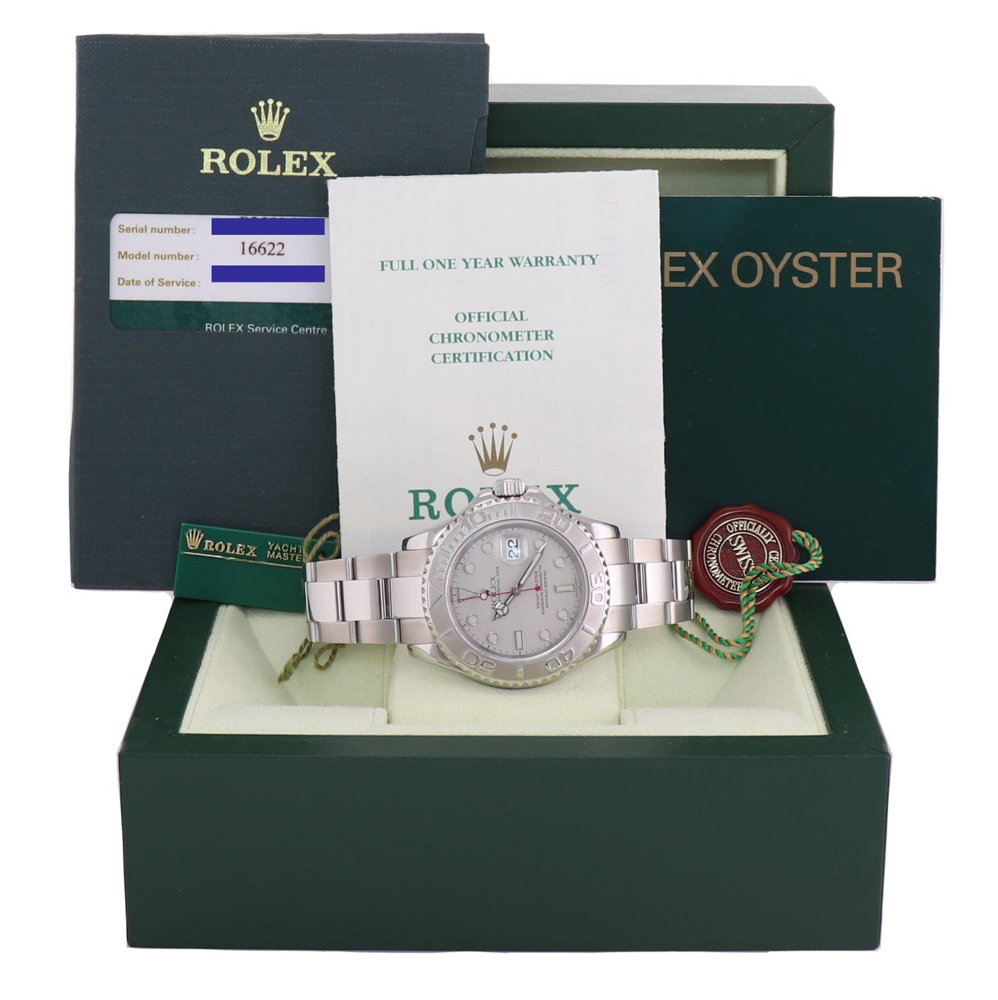 2015 RSC & PAPERS Rolex Yacht-Master 16622 Steel Platinum Bezel Oyster Watch Box