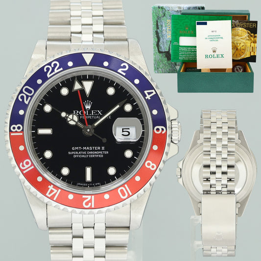 PAPERS MINT Rolex GMT-Master II 2 Pepsi Blue Red Steel 16710 40mm Jubilee Watch Box