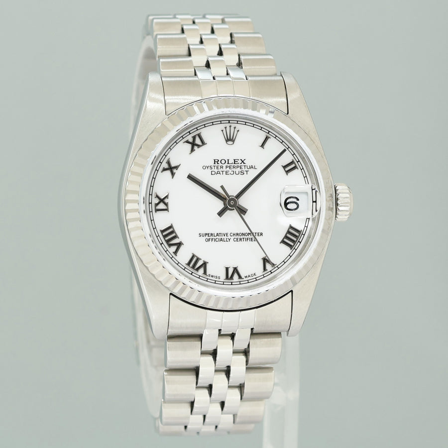 MINT Ladies Rolex Midsize 31mm Datejust Jubilee White Roman Steel 78274 Watch Box
